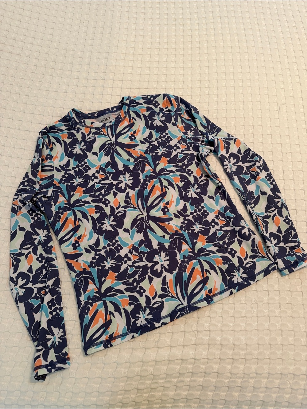 Roxy women’s Floral Long Sleeve Tee - Navy, Aqua & Orange